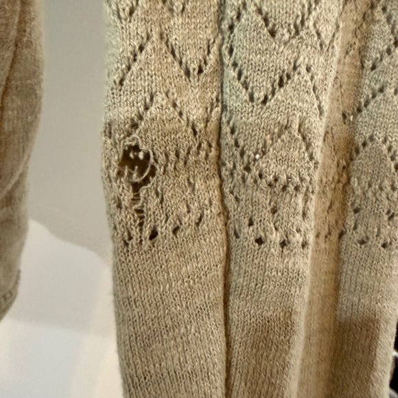 Frye Womens Pointelle Knit Scalloped Cardigan Sweater Beige Size M 100% cotton - Picture 3 of 12